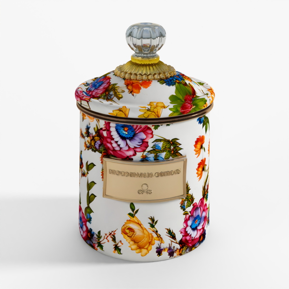 MacKenzie-Childs Tarro Pequeño Mercado de Flores Blanco