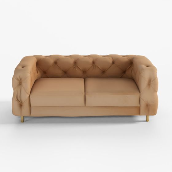 HomeTown Bellrose Velvet Fabric Two Seater Sofa in Brown Colour