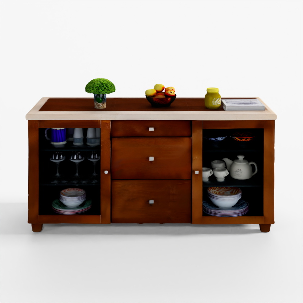 HomeTown Bliss Marble Top Storage Sideboard in Beige Colour