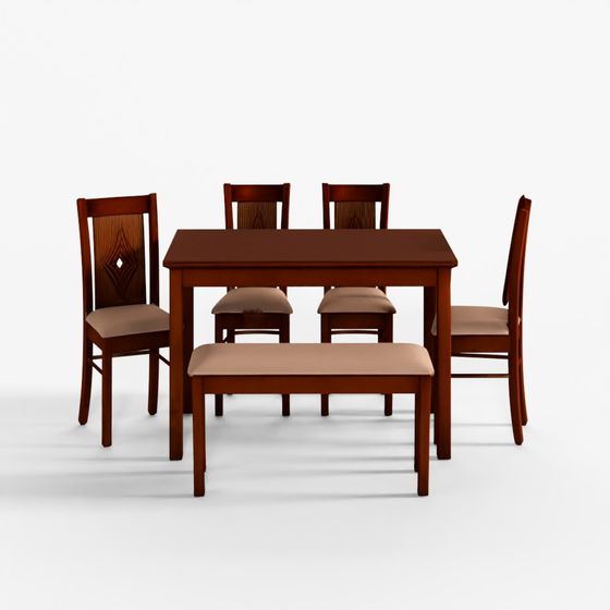 HomeTown Aravali Rubberwood Six-Seater Dining Set with Bench in Antique Cherry Colour