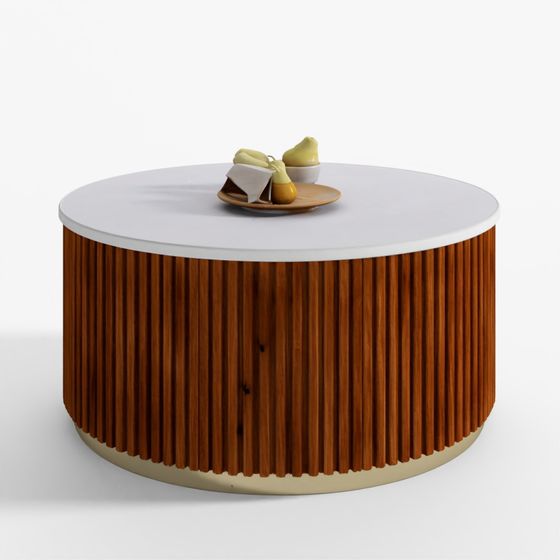 HomeTown Luminara Marble Top Center Table in White and Gold Colour