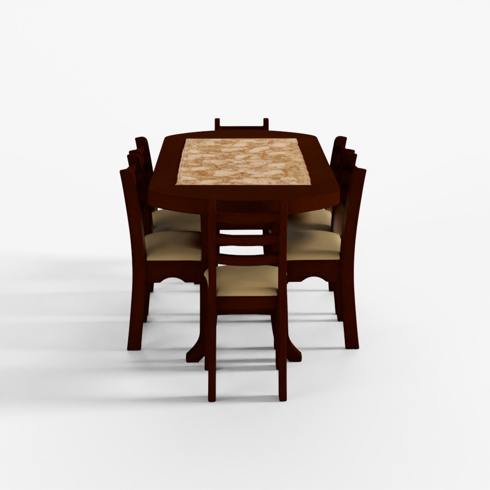 Wood Dining Table Set 3D Model