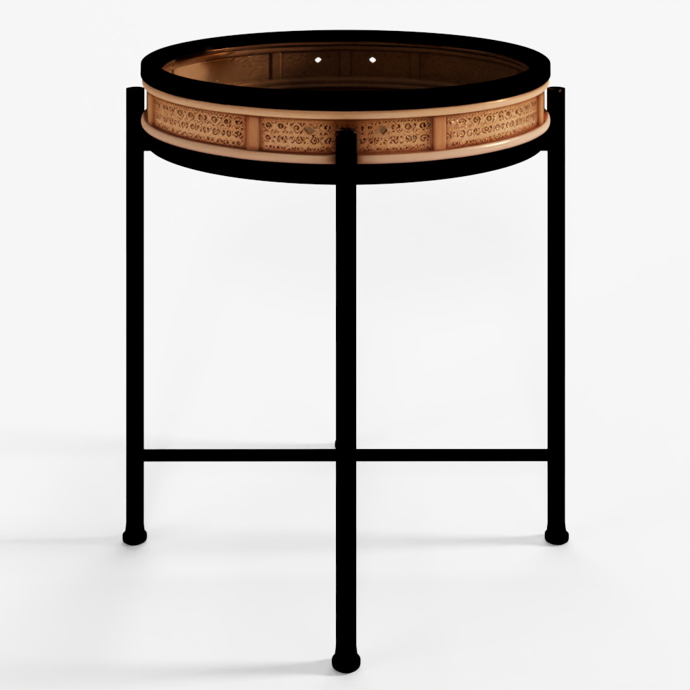 Round Accent Rattan Black Table 3D Model