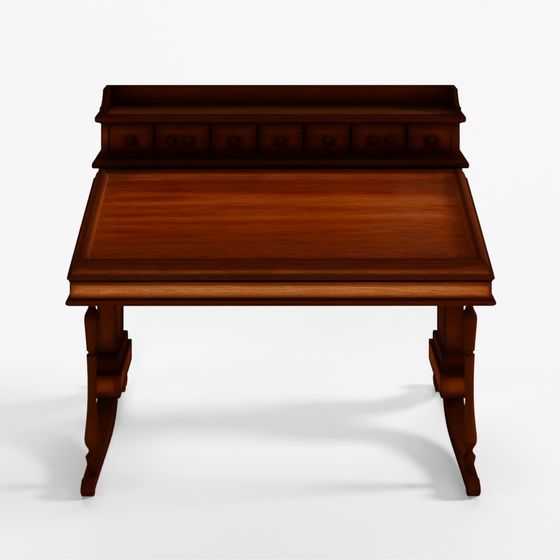 Antique Victorian Carved Wooden Writing Desk 3D Model