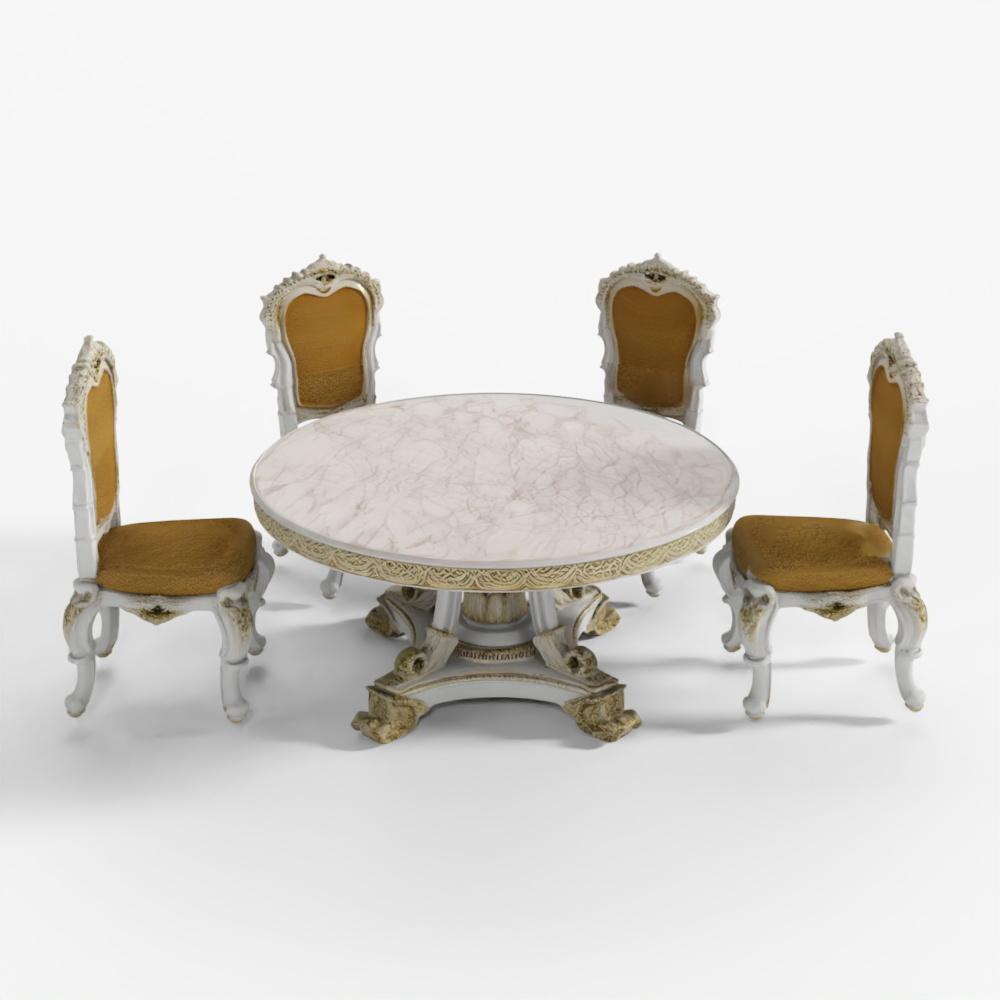 Classic European Style Dining Table and Chairs 3D Model