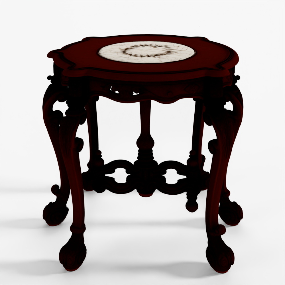 Classic Carved Wood Marble Side Table 3D Model