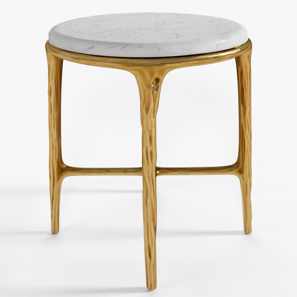 3D Bronze Legs White Marble Top Side Table