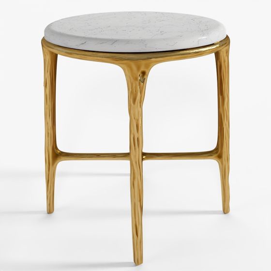 3D Bronze Legs White Marble Top Side Table