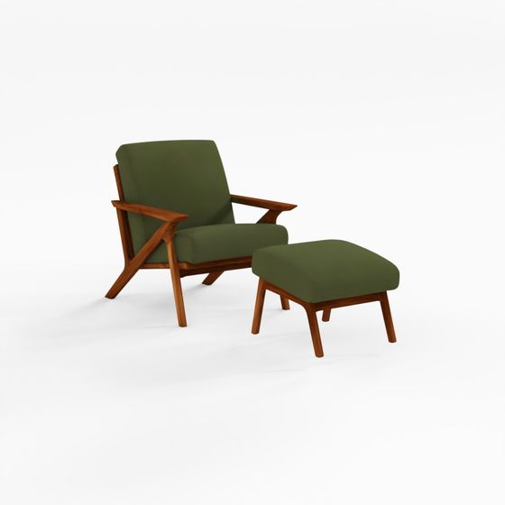 ARTICLE Otio 26" Velvet Lounge Set - Walnut and Hale Fir Green