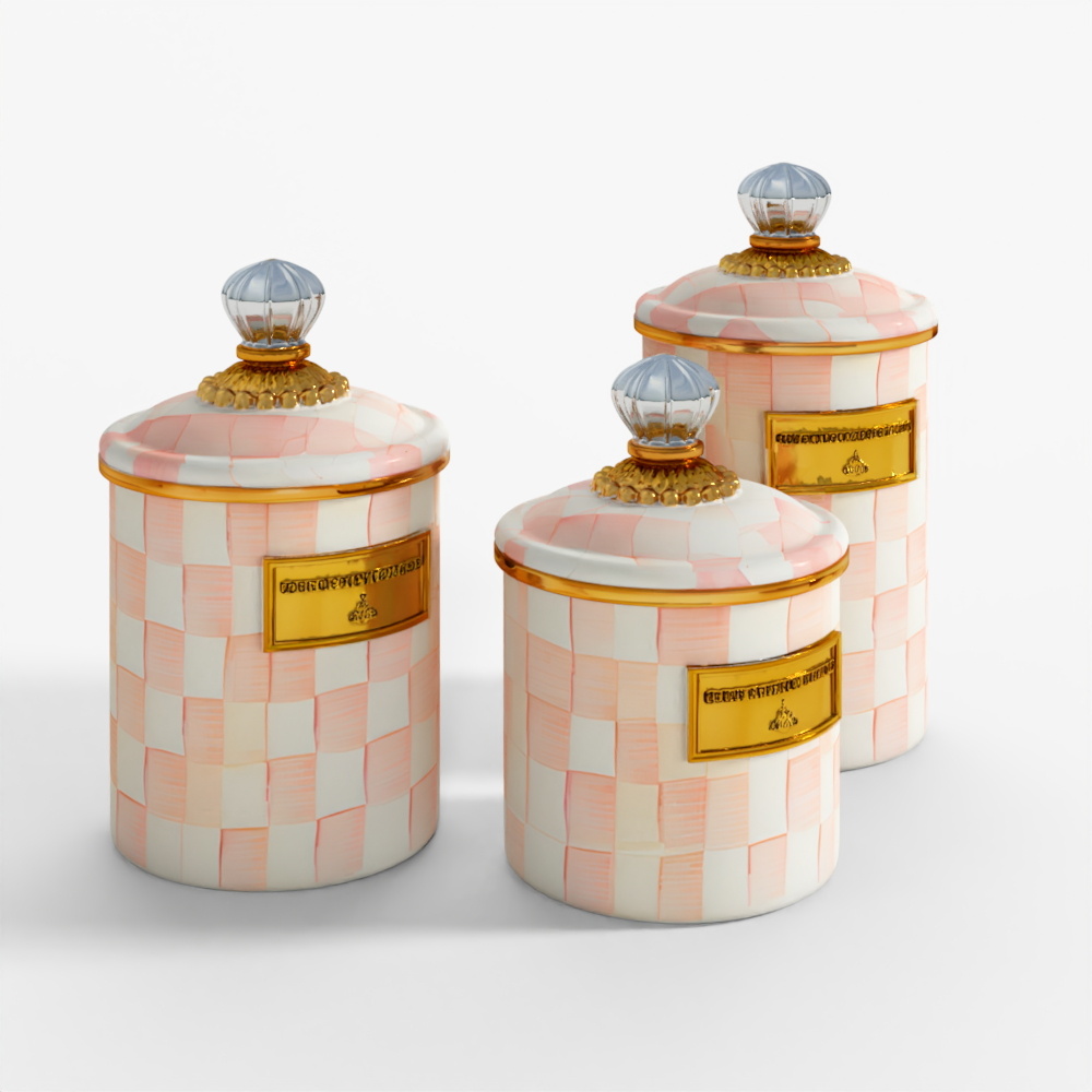 MacKenzie-Childs Rosy Check Canisters, Set Of 3