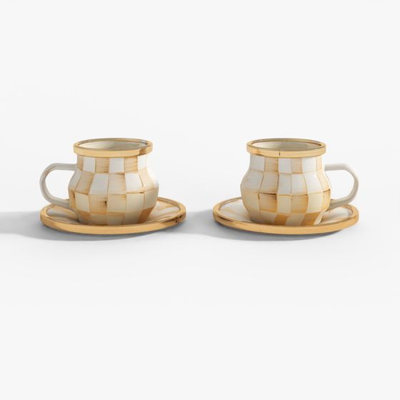 MacKenzie-Childs Mocha Check Espresso Cup & Saucer Set Of 2