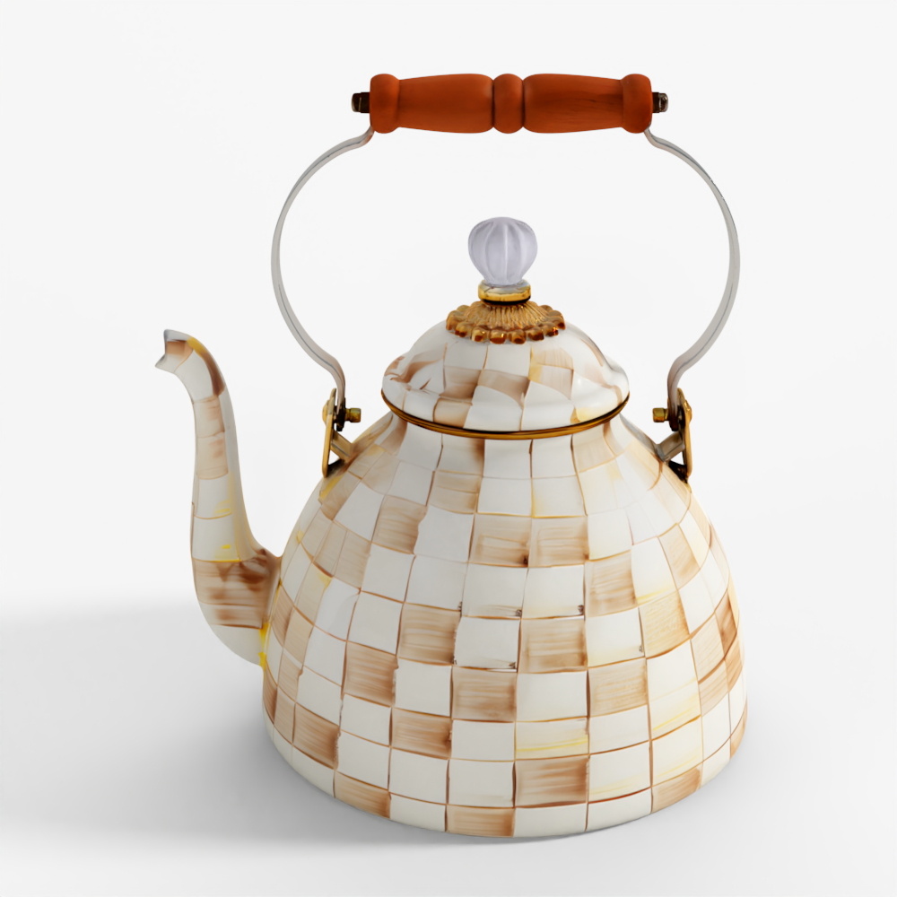 MacKenzie-Childs Mocha Check 3 Quart Tea Kettle