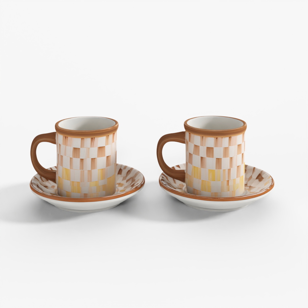 MacKenzie-Childs Set Tazzina e Piattino Espresso Mocca Check