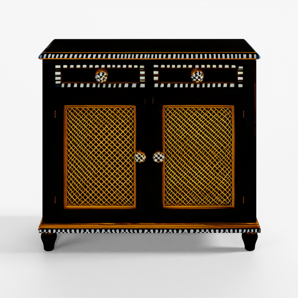 MacKenzie-Childs Courtly Criss-Cross Small Cabinet