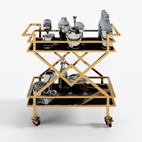 HomeTown Turin Metal Serving Trolley in Gold & Black Color