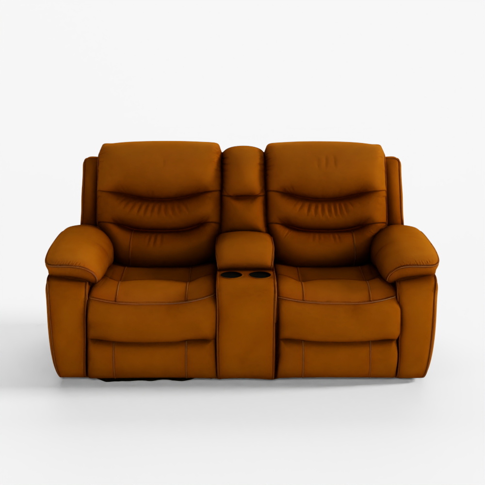 HomeTown Zenora 2-Seater Double Electric Recliner with Console Light Brown
