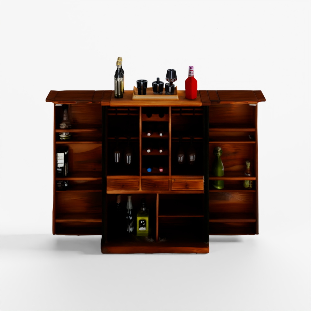 HomeTown Woodrow Sheesham Wood (Rosewood) Bar Cabinet in Honey Colour