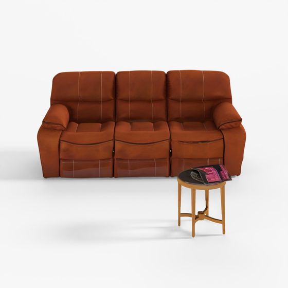 HomeTown Urbano Leather Fabric Three-Seater Recliner in Brown Color