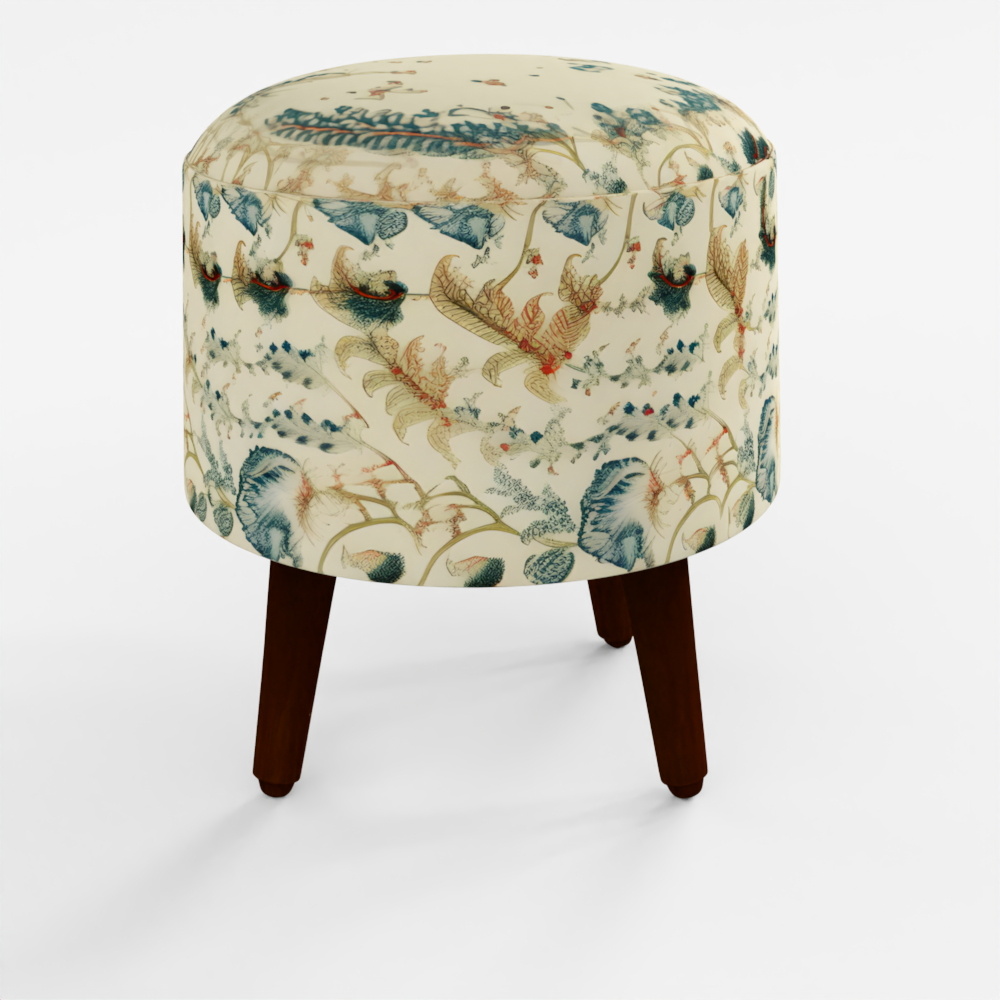 HomeTown Ordhid Fabric Ottomans in Beige Colour