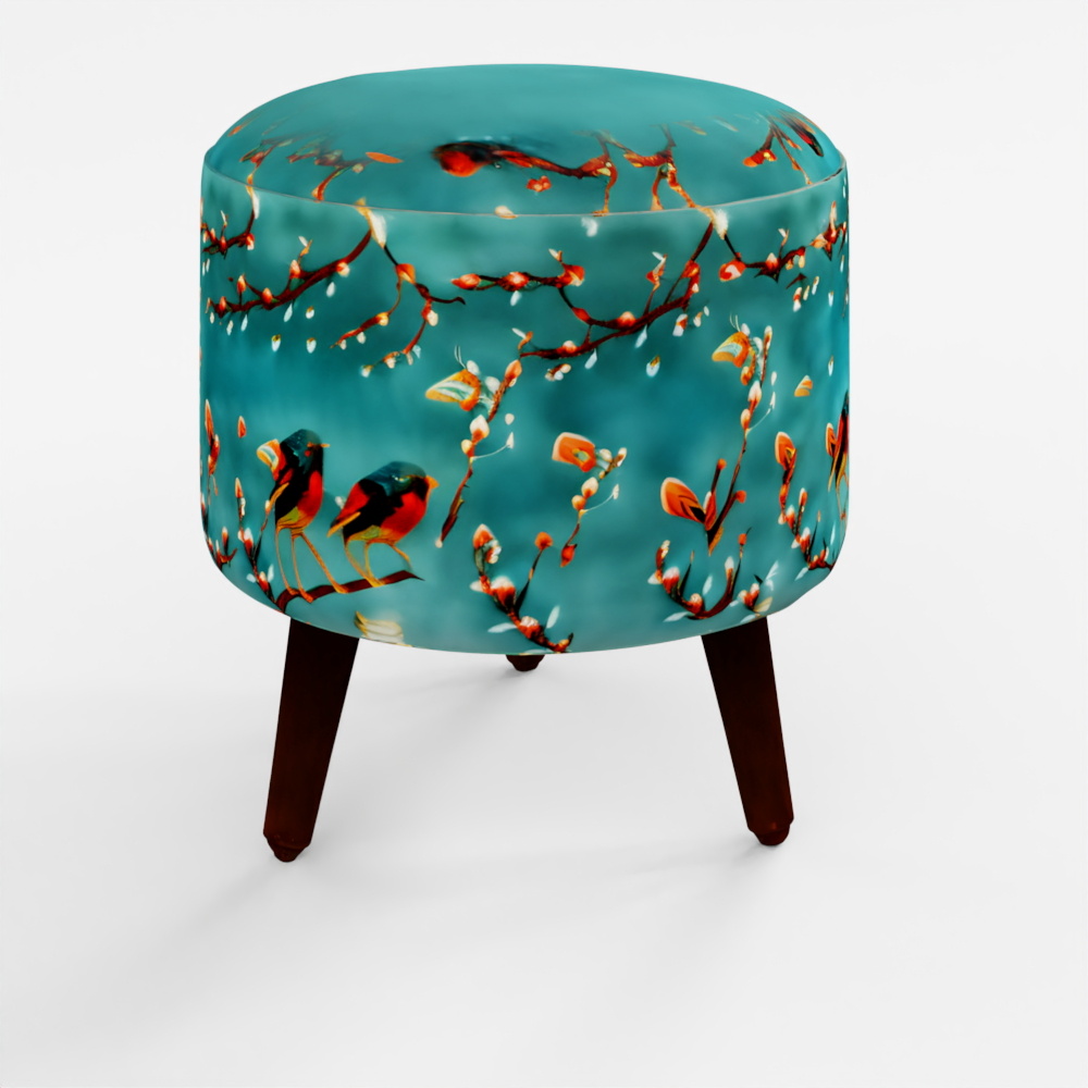 HomeTown Ordhid Fabric Ottomans in Printed Blue Colour