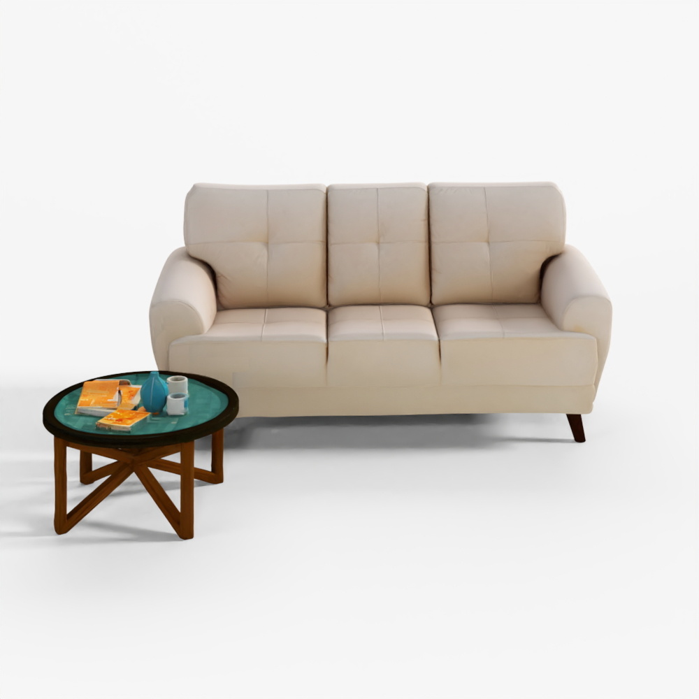 HomeTown Riga Fabric 3-Seater Sofa Beige