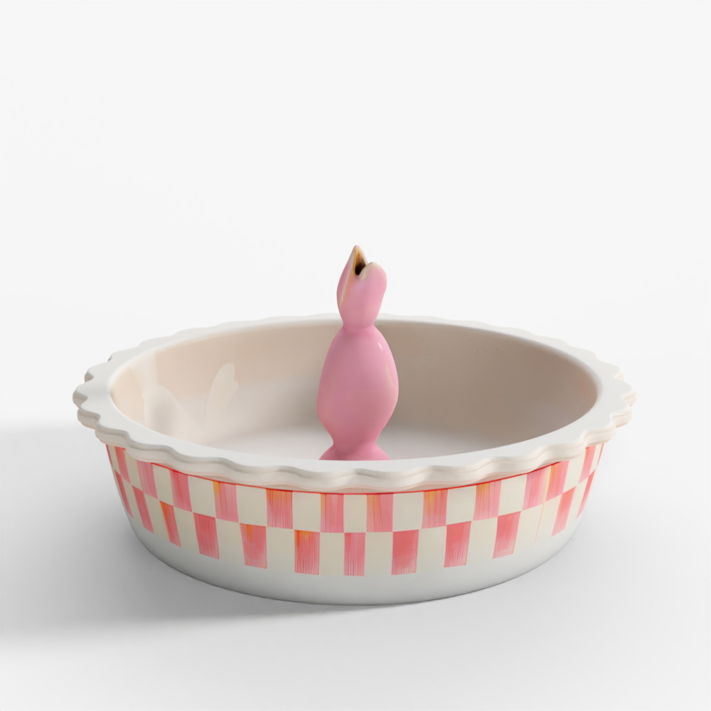 MacKenzie-Childs Rosy Check Alltags-Pie-Form mit Pie-Vogel