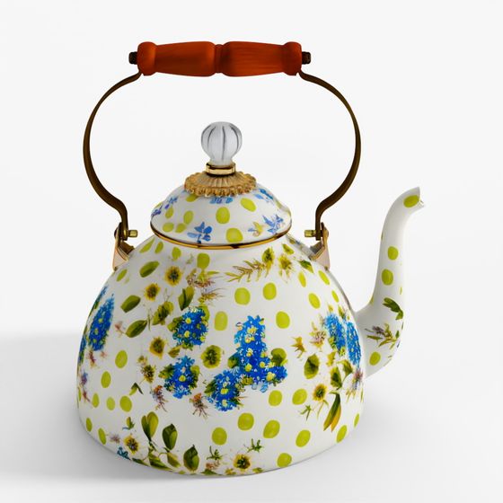 MacKenzie-Childs Wildflowers Green 3 Quart Tea Kettle