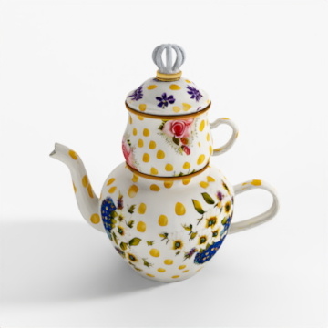 MacKenzie-Childs Wildflowers Yellow High Tea Kettle