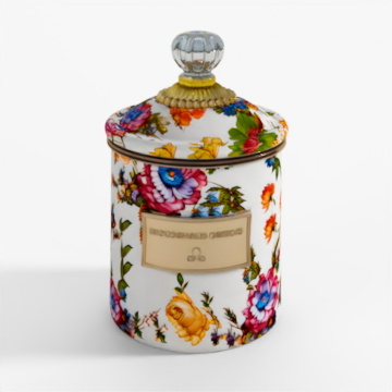 MacKenzie-Childs White Flower Market Small Canister