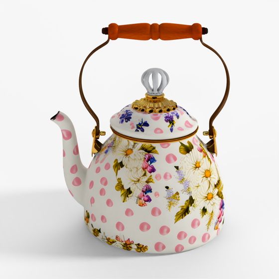MacKenzie-Childs Wildflowers Pink 2 Quart Tea Kettle