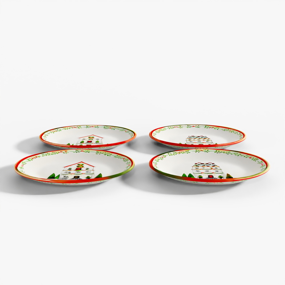 MacKenzie-Childs Holly Village Keramikteller für Desserts, 4er-Set