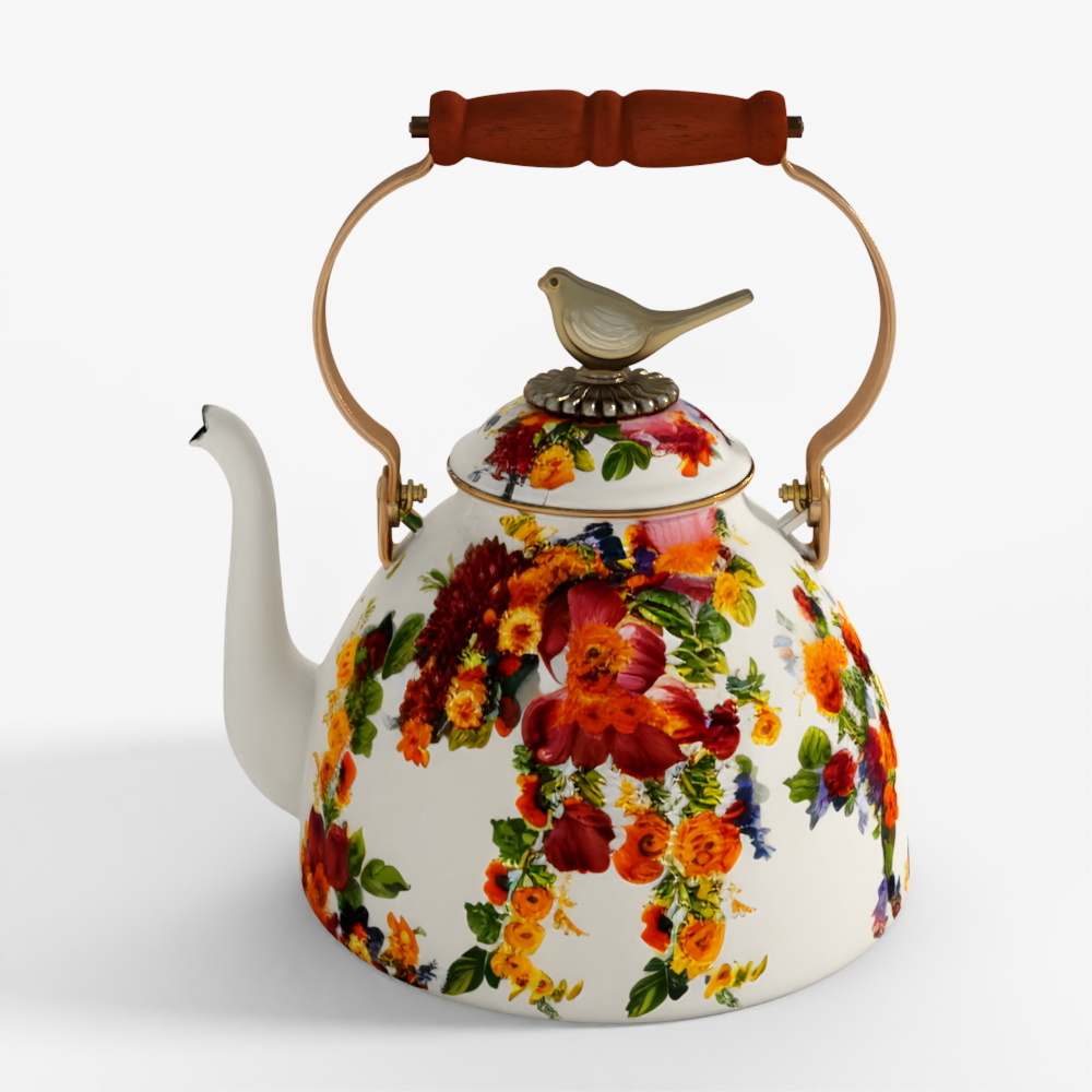 MacKenzie-Childs White Flower Market 3 Quart Tea Kettle