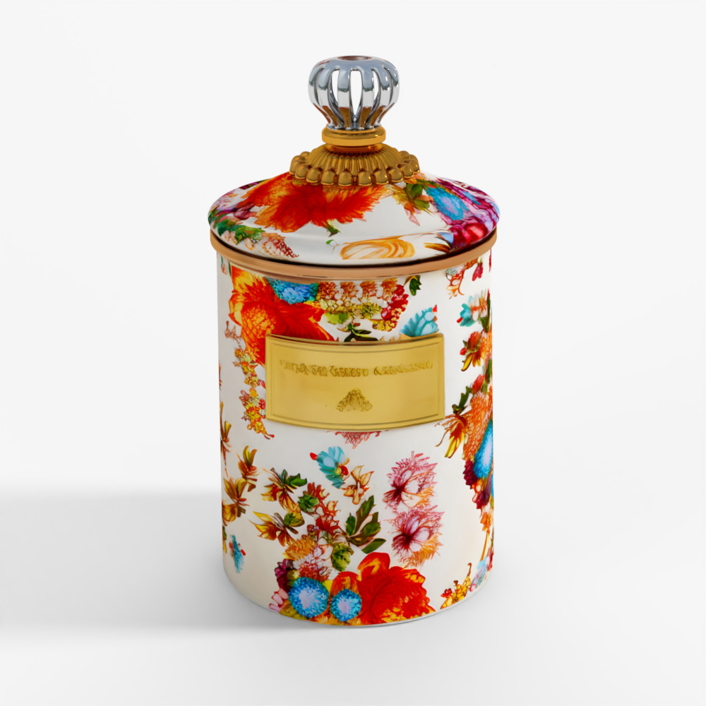 MacKenzie-Childs White Flower Market Medium Canister