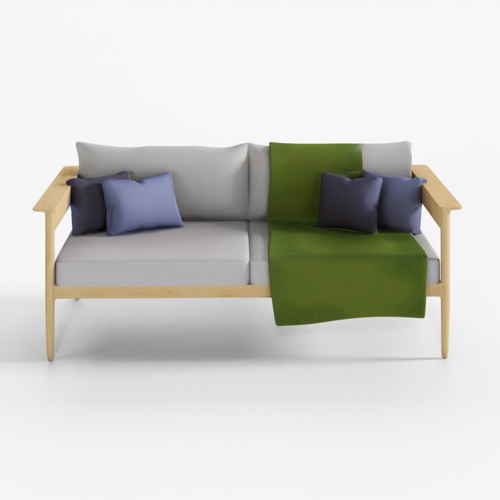 Contemporary Wooden Frame Sofa Couch 3D Model