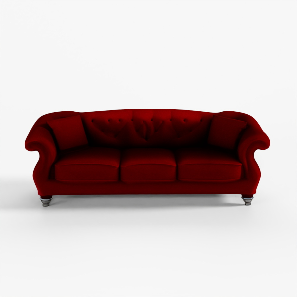 Classic Red Tufted Sofa 3D Model