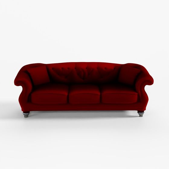 Classic Red Tufted Sofa 3D Model