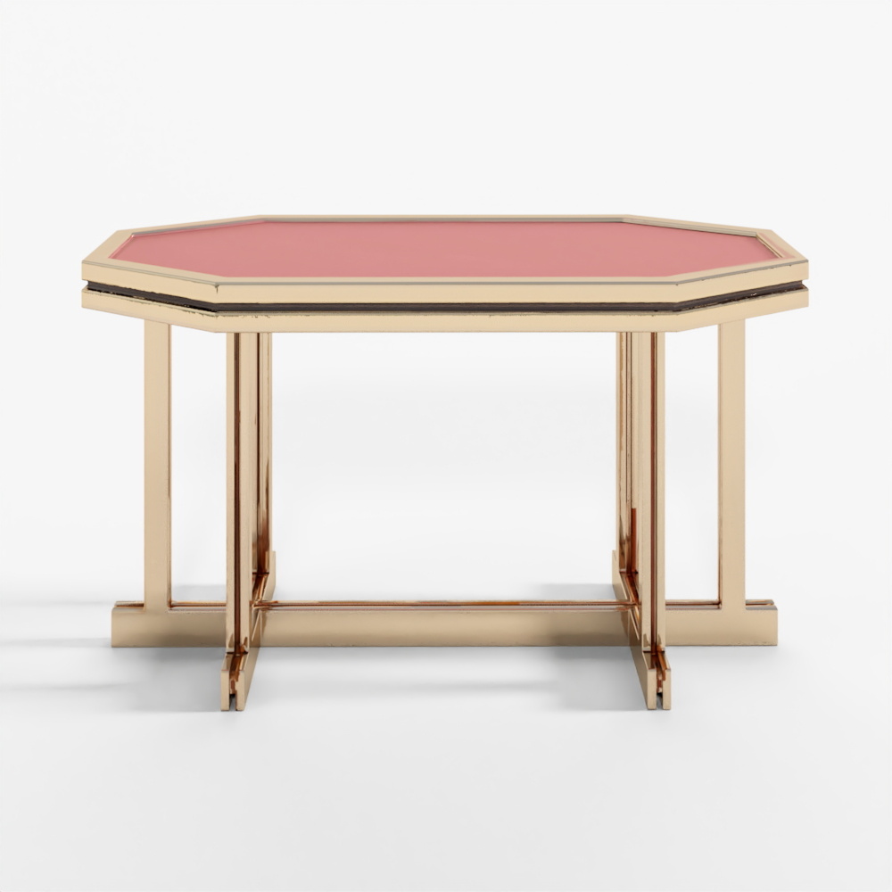 3D Model Unique Red Lacquer and Brass Dining Table
