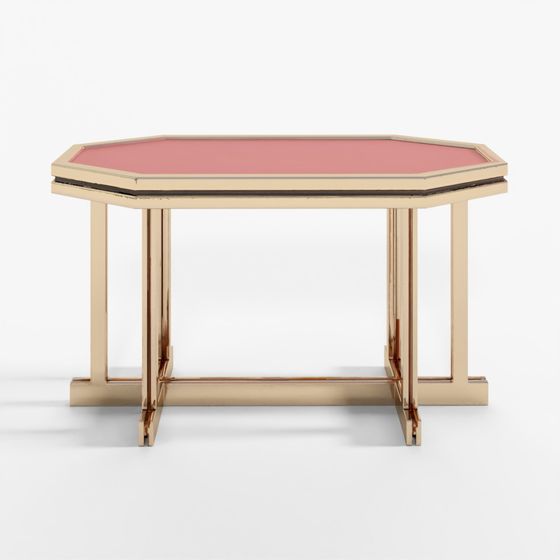 3D Model Unique Red Lacquer and Brass Dining Table