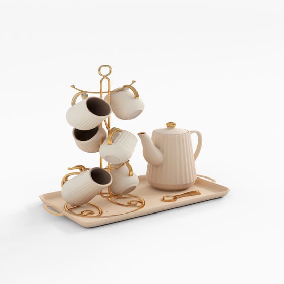 3D Model Tea Cup Set - Light Yellow - Tea Cup Holder