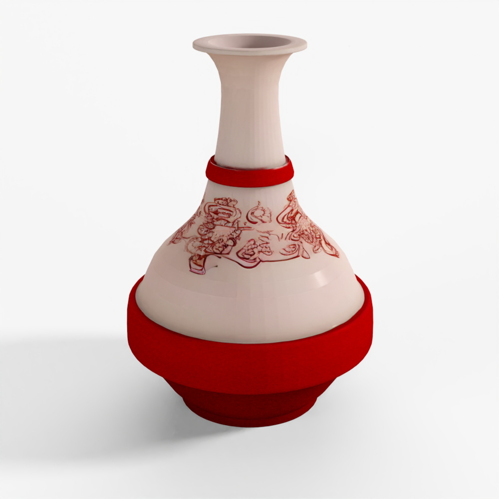 Elegant Chinese-Inspired Red and White Tiger Paw 3D