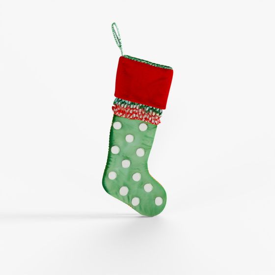 MacKenzie-Childs Check It Out Green & White Polka Dot Stocking
