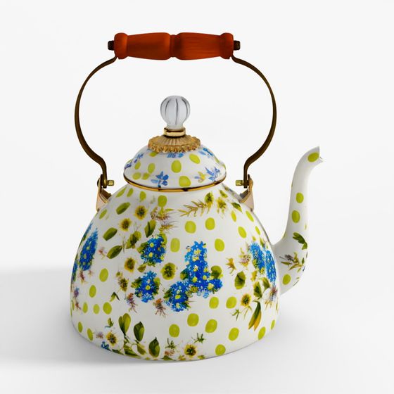MacKenzie-Childs Wildflowers Green 3 Quart Tea Kettle