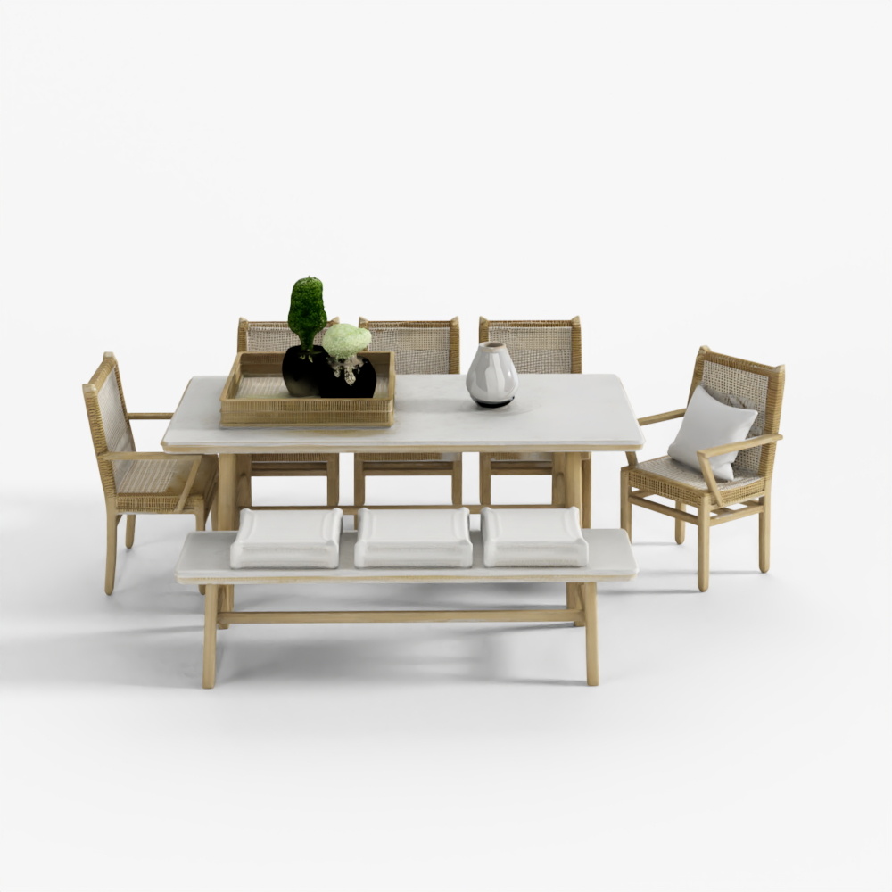 Chai Outdoor Table with Rattan Wood Chair