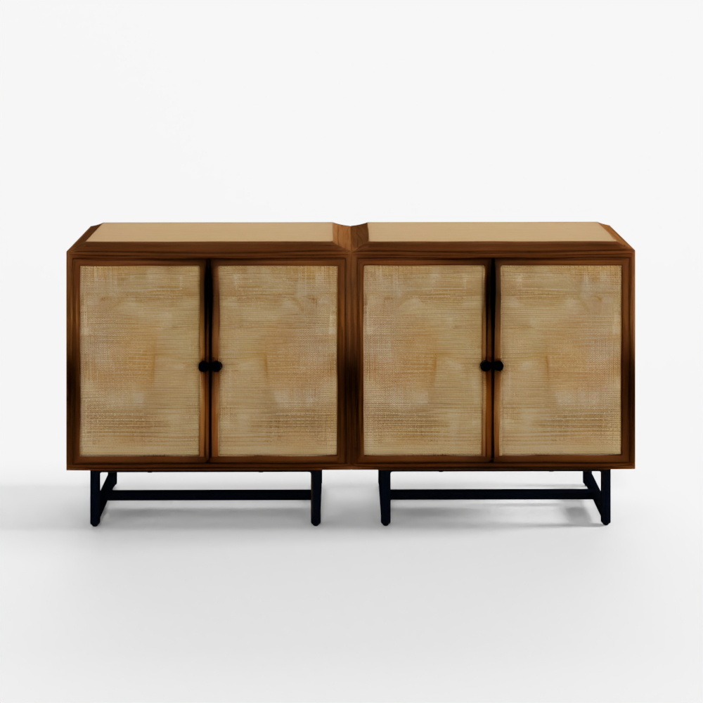 Metal and Rattan TV Stand Console for 55-65" TVs