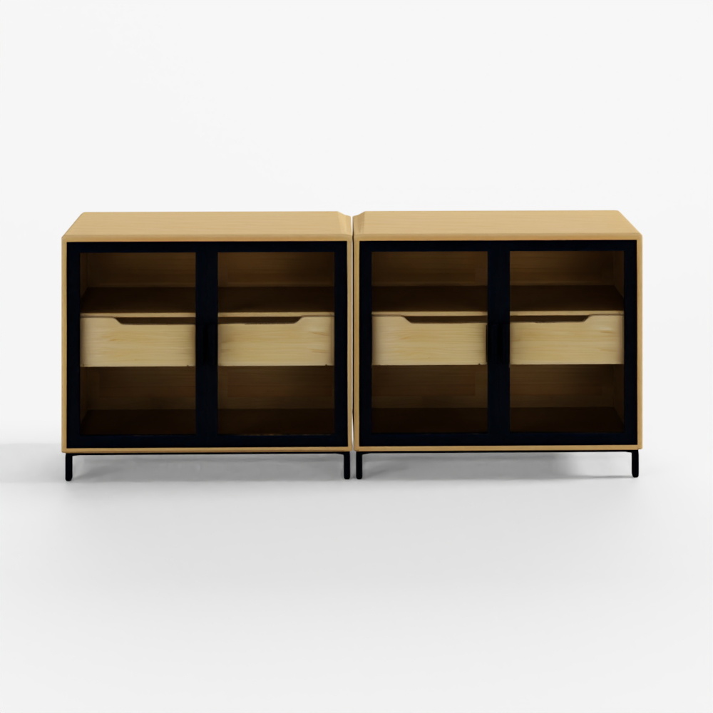 Glass TV Stand Console Cabinet with Doors for 55-65" TVs