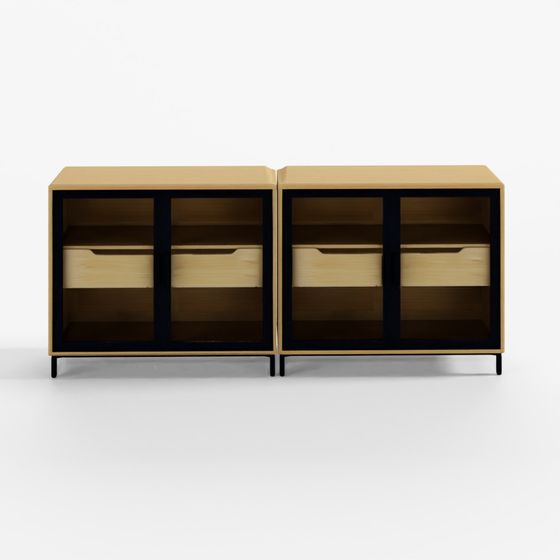 Glass TV Stand Console Cabinet with Doors for 55-65" TVs