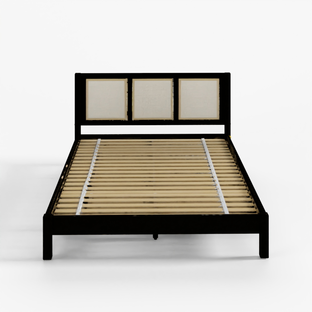 ウォーカーエジソン ヤスマナ 無垢材 ラタンパネル プラットフォームベッド クイーンサイズ