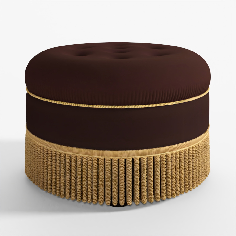 ウォーカーエジソン ヨランダ 24インチ 丸型 布張り ブラウン アクセント オットマン