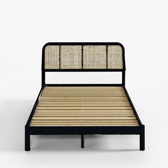 Walker Edison Neru Boho Curved Rattan-Headboard Bed Collection Queen