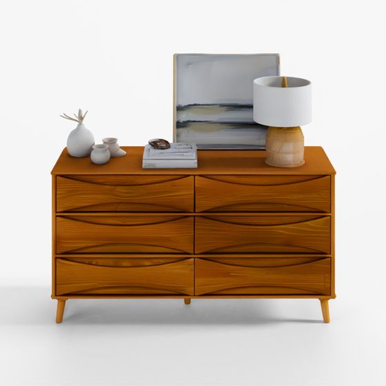 Walker Edison Atticus Solid Wood Mid-Century Modern Dresser-Caramel